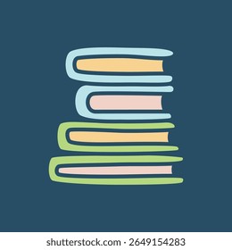 Doodle pile of books icon hand drawn in a modern minimalistic style and colored on dark background. Vector illustration