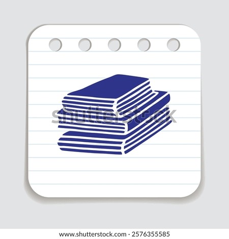 Doodle pile of books icon hand drawn with blue pen on a notepaper in flat style