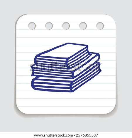 Doodle pile of books icon hand drawn with blue pen on a notepaper