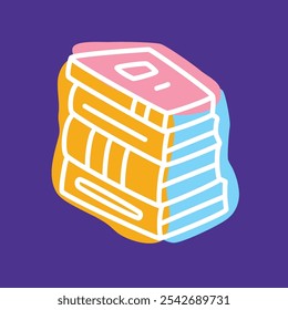 Doodle pile of books icon handdrawn with thin line and colored with colorful blobs. Hardcover literature symbol isolated on white background. Vector illustration