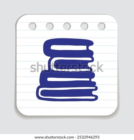 Doodle pile of books icon handdrawn with blue pen on a notepaper