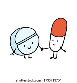 píldoras doodle, ilustración vectorial aislada en fondo blanco