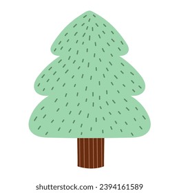 Doodle pine tree in cartoon style isolated on white background. Cute hand drawn nature element for kids design. Great for apparel, prints, stickers. Vector illustration