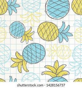 doodle pineapple cute pattern vector