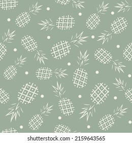 Doodle Pineapple Fruit seamless pattern. Hand drawn of a Pineapple on sage background. Tropical fruit. design for background, wallpaper, clothing, wrapping, fabric