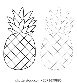 
Doodle pineapple isolated on white background vector. Pineapple summer fruit coloring Page. Cartoon pineapple coloring page for kindergarten and preschool worksheets for kids printable.