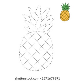 
Doodle pineapple isolated on white background vector. Pineapple summer fruit coloring Page. Cartoon pineapple coloring page for kindergarten and preschool worksheets for kids printable.