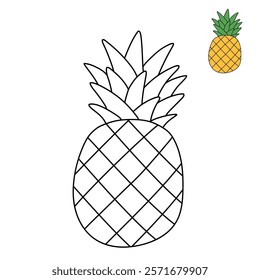 
Doodle pineapple isolated on white background vector. Pineapple summer fruit coloring Page. Cartoon pineapple coloring page for kindergarten and preschool worksheets for kids printable.