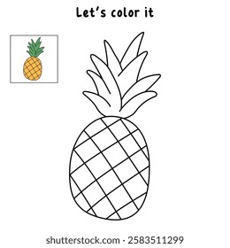 Doodle pineapple isolated on white background vector. Pineapple summer fruit coloring Page. Cartoon pineapple coloring page for kindergarten and preschool worksheets for kids printable.