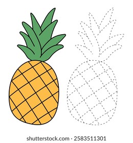 Doodle pineapple isolated on white background vector. Pineapple summer fruit coloring Page. Cartoon pineapple coloring page for kindergarten and preschool worksheets for kids printable.