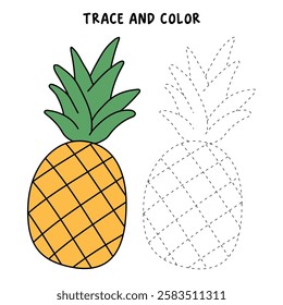 Doodle pineapple isolated on white background vector. Pineapple summer fruit coloring Page. Cartoon pineapple coloring page for kindergarten and preschool worksheets for kids printable.
