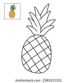 Doodle pineapple isolated on white background vector. Pineapple summer fruit coloring Page. Cartoon pineapple coloring page for kindergarten and preschool worksheets for kids printable.