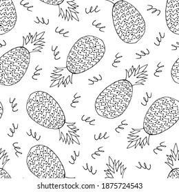 Doodle Pineapple seamless pattern. hand drawn Pineapple background. Tropical fruit Vector illustration