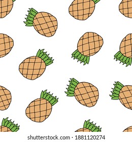 Doodle Pineapple seamless pattern. hand drawn  of a Pineapple background. Tropical fruit Vector illustration