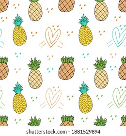 Doodle Pineapple seamless pattern. hand drawn  of a Pineapple background. Tropical fruit Vector illustration