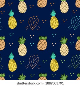 Doodle Pineapple seamless pattern. hand drawn  of a Pineapple background. Tropical fruit Vector illustration