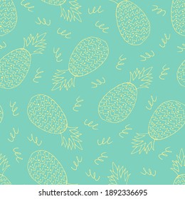 Doodle Pineapple seamless pattern. hand drawn  of a Pineapple background. Tropical fruit Vector illustration