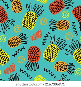 Doodle Pineapple seamless pattern. hand drawn of a Pineapple background. Tropical fruit Vector illustration