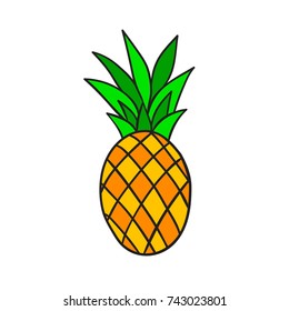 Doodle pineapple. Simple vector illustration on white background.