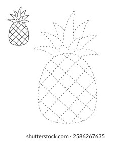 Doodle pineapple summer fruit isolated on white background vector. Pineapple summer fruit coloring page for kids. Trace and color pineapple.