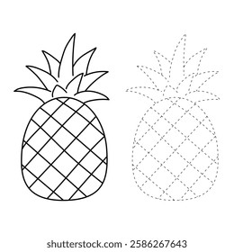 Doodle pineapple summer fruit isolated on white background vector. Pineapple summer fruit coloring page for kids. Trace and color pineapple.