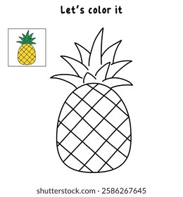 Doodle pineapple summer fruit isolated on white background vector. Pineapple summer fruit coloring page for kids. Trace and color pineapple.