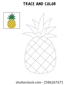 Doodle pineapple summer fruit isolated on white background vector. Pineapple summer fruit coloring page for kids. Trace and color pineapple.