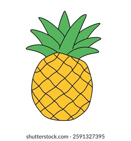Doodle pineapple summer fruit isolated on white background vector. Pineapple summer fruit coloring page for kids. 