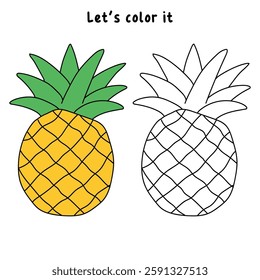 Doodle pineapple summer fruit isolated on white background vector. Pineapple summer fruit coloring page for kids. Trace and color pineapple.