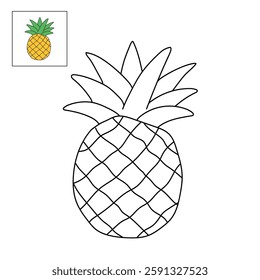 Doodle pineapple summer fruit isolated on white background vector. Pineapple summer fruit coloring page for kids. Trace and color pineapple.