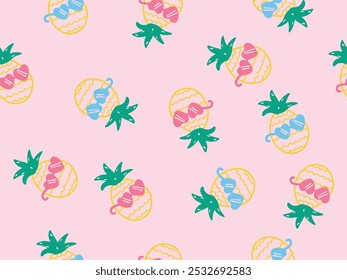 DOODLE PIÑA CON VIDRIO DE SOL IMPRESIÓN SIN COSTURAS IDEAL PARA EL VERANO, VESTIDO DE NIÑAS, CAMISAS DE RESORT EN ARCHIVO DE VECTOR