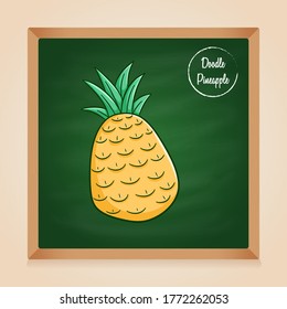 doodle pineapple vector on green chalkboard background