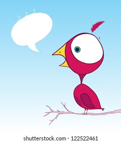 doodle pink bird on blue background