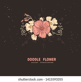 Doodle pink flower with white flower . flower vector illustration