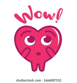 Doodle pink heart say wow. valentine emoticon