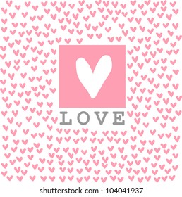 Doodle pink hearts background-card.