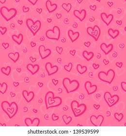 Doodle pink hearts vector seamless pattern