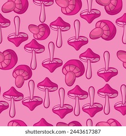 Doodle rosa Pilze nahtlose Muster auf hellem Hintergrund Vektor-Illustration
