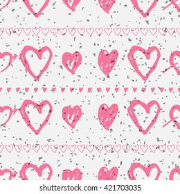 Doodle pink seamless pattern with hearts. Valentine’s day background.