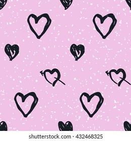 Doodle pink seamless pattern with hearts. Valentines day background
