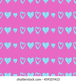 Doodle pink seamless pattern with hearts. Valentine's day background