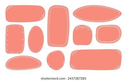 Doodle pink Textbox set decorated with lines. Empty text Box circles rectangles and squares. Hand drawn Blank quote Frames template collection. Simple pastel backgrounds for information and Notebook.