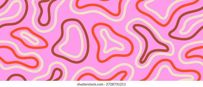 Doodle Pink Wave Seamless Pattern. Line Psychedelic Wavy Seamless Pattern. Vector Swirl Marble Background