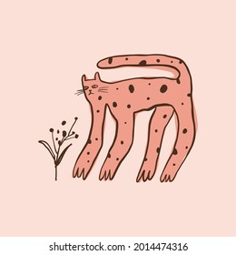 Doodle pink wild cat funny cute art print.