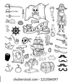  doodle pirate elememts, vector illustration.