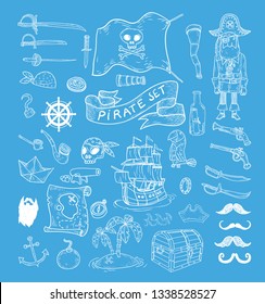  doodle pirate elememts, vector illustration.
