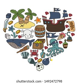 doodle pirate elememts, vector illustration.