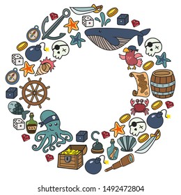 doodle pirate elememts, vector illustration.