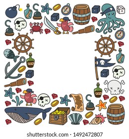 doodle pirate elememts, vector illustration.