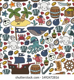 doodle pirate elememts, vector illustration. seamless